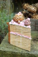 Faux Cake slice. Log section decorated with acanthus seedheads