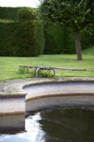 Wooden diving board by the old swimming pool in the East Garden - Hatfield House, Hertfordshire