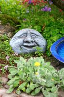 Laughing stone face placed in border