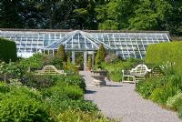 Glasshouse in the walled garden at Threave Garden, owned by The National Trust for Scotland, Dumfries and Galloway 