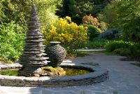 Slate sculpture water feature at Threave Garden, owned by The National Trust for Scotland, Dumfries and Galloway 