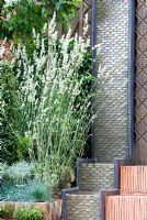 Lavandula angustifolia 'Alba' next to a rainbow effect water feature. 'The Garden Lounge' - Silver Gilt Medal Winner - RHS Hampton Court Flower Show 2010 
 
