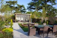 Patio with dining area - 'Work Rest Play', Bronze medal winner at RHS Hampton Court Flower Show 2010