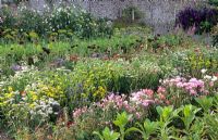 The kitchen garden with cutting flower borders in August - Parham House and Garden, Sussex 
