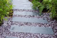 Path made of slate slabs and chippings. The 'Making Space - From Darkness to Light' garden - RHS Tatton Flower Show 2010