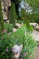 Centruhus ruber - Red Valerian in border - La Louve garden, Provence, France