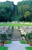 View up terrace steps to the Theatre and Belvedere Hill - Villa Della Porta Bozzolo, Casalzuigno, Italy