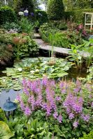 Pond with Astilbe chinensis 'Pumila' in foreground
