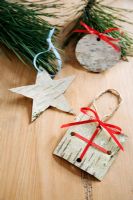 Making Christmas decorations from Silver Birch bark - 9. Finished decorations - a star, a bauble and a gift