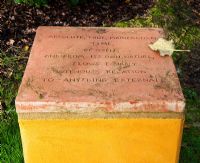Inscription on plinth. The Field. Il Bosco Della Ragnaia, San Giovanni D'Asso, Tuscany, Italy, October. 
 
