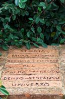 Plaque with inscription. The Field. Il Bosco Della Ragnaia, San Giovanni D'Asso, Tuscany, Italy, October. 
 