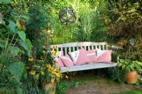 Wooden bench with cushions