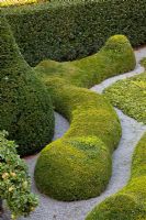 Snake shaped Buxus topiary and gravel paths