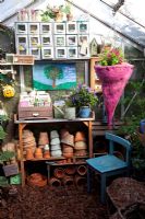Gardening paraphernalia in greenhouse
