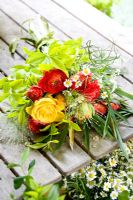 Bouquet with Ranunculus, Yellow Roses, Rynchospermum, Fennel, Dwarf Bamboo and stalks of grass