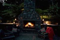 Exterior fireplace and entertaining area. Cyathea dealbata. New Zealand