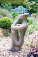 Contemporary sculpture in dry garden - Wickets, Essex, NGS