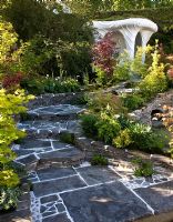 Winding steps up to pavilion in 'A Beautiful Paradise (Making memories with a green poem)' garden - Silver Medal Winner, RHS Chelsea Flower Show 2011 
