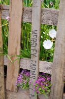 Recycled wooden fence in the 'Garlic Lover's Garden', the Garlic Farm - RHS Hampton Court Flower Show 2011
 