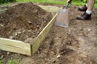 step by step, making a raised bed - filling in holes and trench