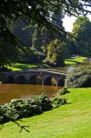 The Palladian Bridge at Stourhead Gardens, Wiltshire, UK,  early September, Designed by Henry Hoare