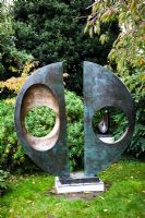 Two Forms Divided Circle Right side framing Core 1955-56 - Barbara Hepworth Sculpture Gareden, St Ives, Cornwall, October