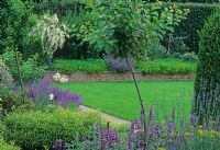 Rasied beds with Nepeta, Lavandula and Lilium - The Scented Garden, Hatfield House, Hertfordshire