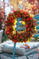 Wreath of Physalis - Chinese Lanterns, Rose hips and Acer foliage
