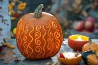 Carved pumpkin - Cucurbita - with candles 