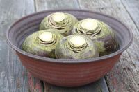 Brassica napus - Swedes in a ceramic bowl 