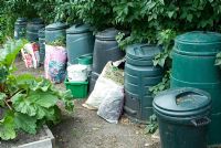 Row of composting bins on allotment