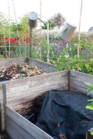 Compost heaps in vegetable garden 