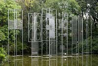 Modern sculpture in pond at Celle art garden 