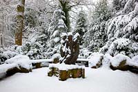 The Daughters of Odessa sculpture, covered in snow, Highgrove Garden, January 2010. 