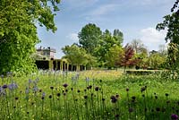 Wild Flower Meadow with Spring blooms and Highgrove House, May 2009