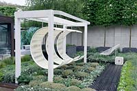 Swing chairs - Rooftop Workspace of Tomorrow, depicting vacant urban rooftop space extending the office outdoors - RHS Chelsea Flower Show 2012 