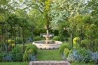Formal garden with fountains, Sorbus aria, Tilia cordata - Manor House 