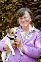 Kathy Brown, garden owner and her Jack Russell, Pandorra - Manor House