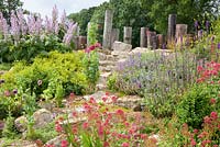 Rockery with Centranthus ruber, Nepeta and Salvia sclarea