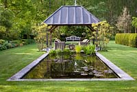 Garden view with gazebo and formal pond
