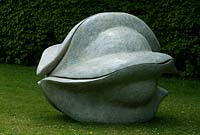 Nicandra seed pod in cold cast bronze by the sculptor Anne Curry ARBS. Newland End Gardens, Essex 