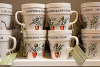 The Garden Museum. Items to buy in the shop. Gardener's mugs.