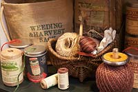 The Garden Museum. Items to buy in the shop. Twine in various spools and tins.