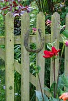 Horseshoe on rustic wooden gate in the front garden - The Lizard, Wymondham, Norfolk