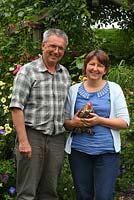 Barry and Mandy Milton with 'Lady Clarice', a Lemon Millefleur Booted Bantam - The Lizard, Wymondham, Norfolk