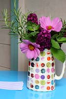 Bouquet of Cosmos, mint, rosemary and Buddleia picked from the garden by Annabel - The Tea Shed, Cavick Farm, Norfolk