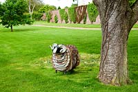 Metal sculpture of ram. Grendon Court, Upton Bishop, Herefordshire, UK