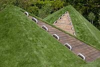 Pyramids of grass. Conceptual garden showing unique physiographic feature of Suncheon Bay. 
