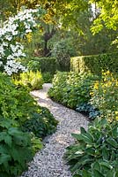 Shady borders planted under trees with path winding through
