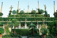 View over the formal parterre at the South side of the garden to the terraces - Isola Bella, Lake Maggiore, Italy